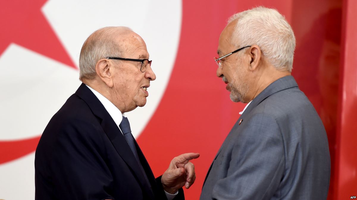 رئيس حركة النهضة راشد الغنوشي والرئيس التونسي الباجي قائد السبسي
