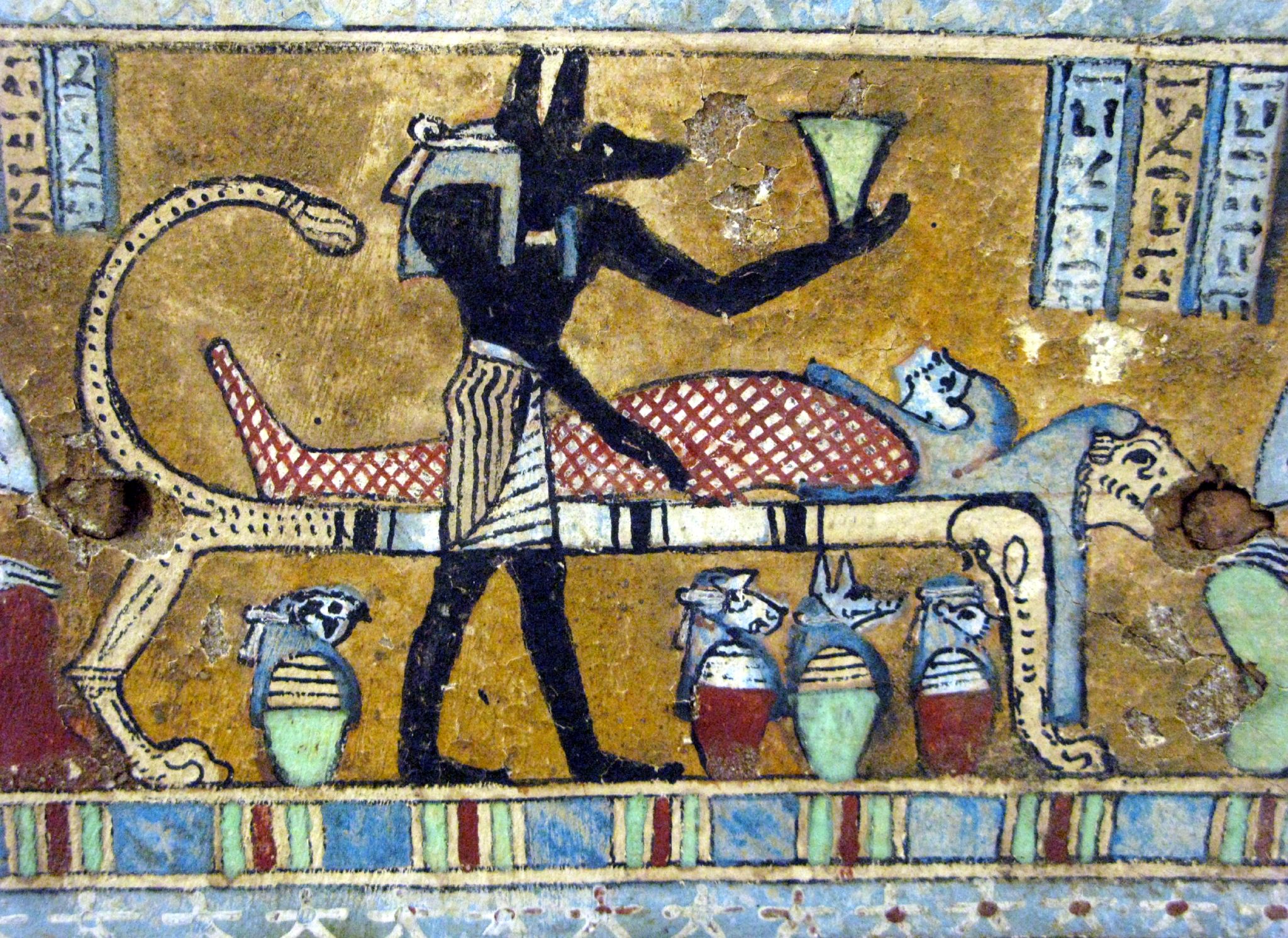 صورة جدارية فرعونية توضح مراسم التحنيط
