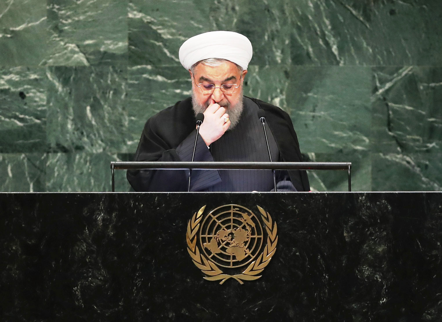 الرئيس الإيراني حسن روحاني خلال القاء كلمته بالجمعية العامة للأمم المتحدة