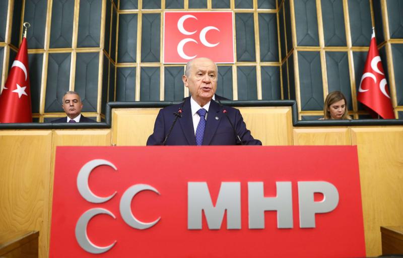 Turkey’s Nationalist Movement Party’s leader Devlet Bahceli speaks during a meeting in Ankara, on October 2