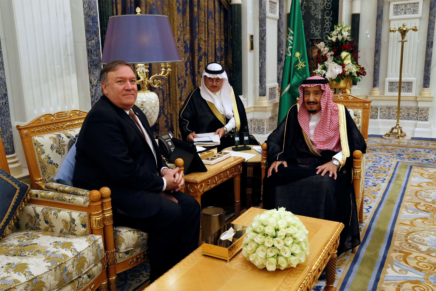 Saudi Arabia's King Salman bin Abdulaziz Al Saud meets with US Secretary of State Mike Pompeo in Riyadh