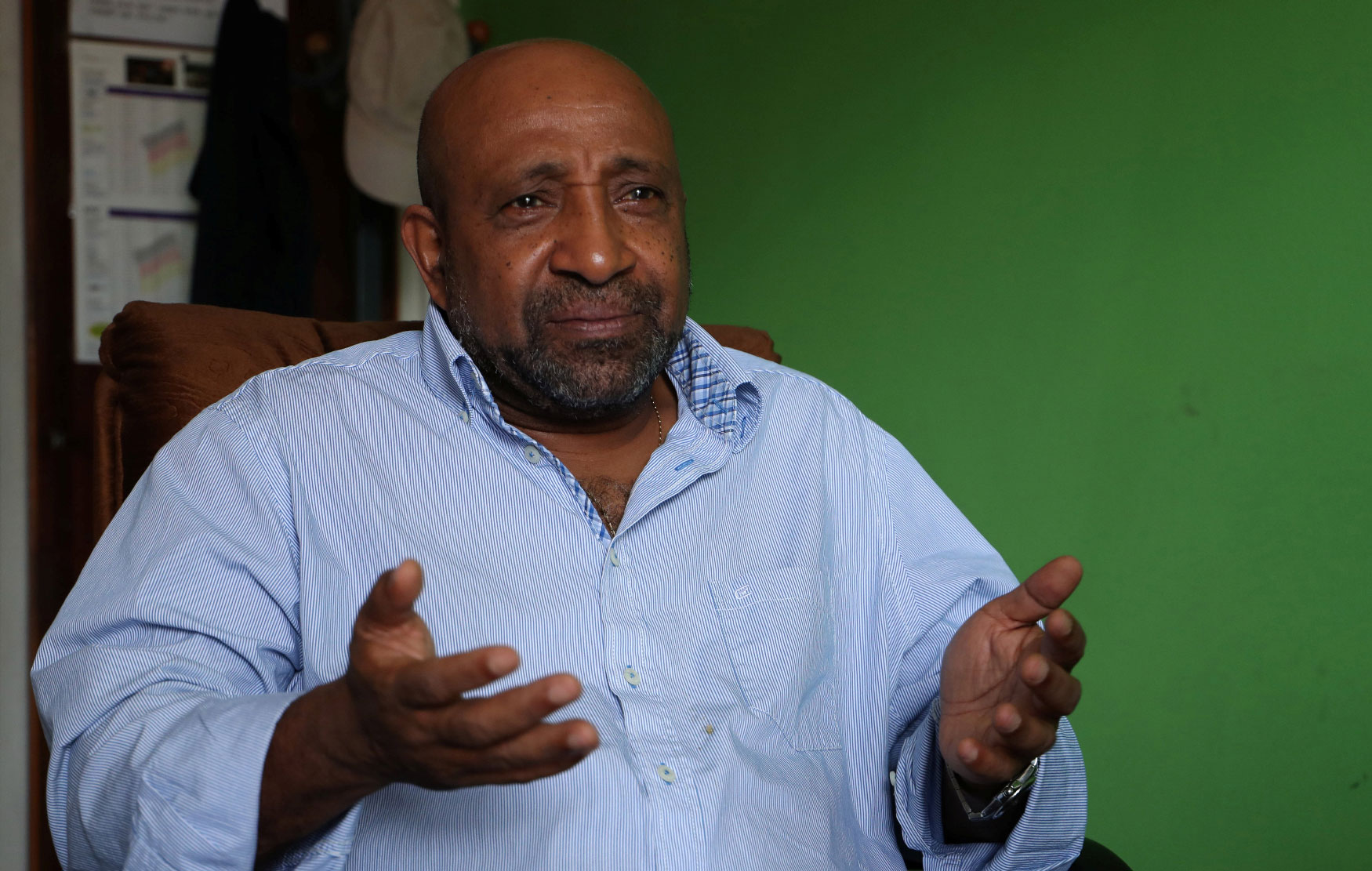 Berhanu Nega, an exiled Ethiopian Ginbot 7 rebel leader speaks during a Reuters interview at his office in Addis Ababa, Ethiopia October 19, 2018.