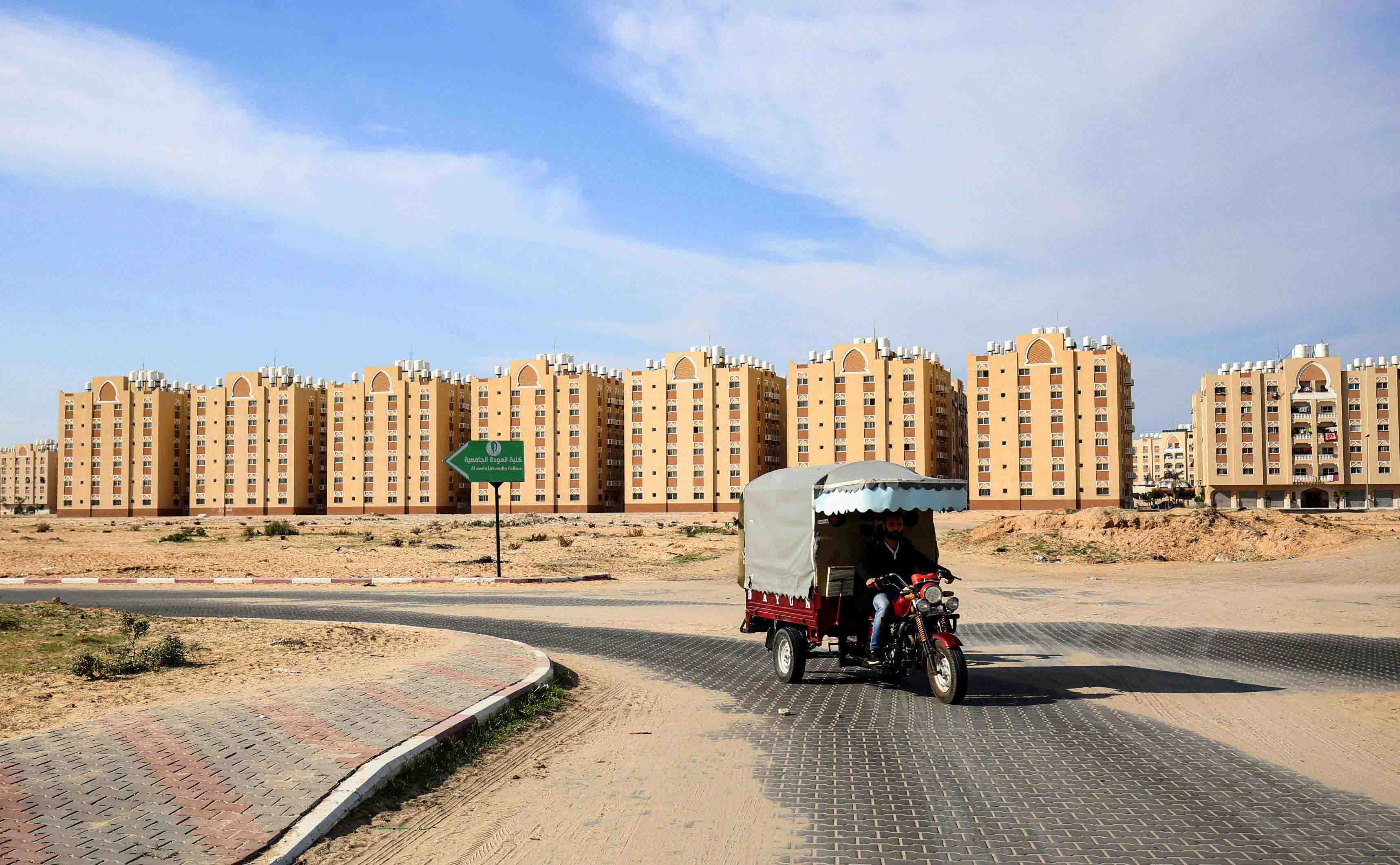 This picture taken on November 20, 2018 shows a view of the new Qatari-built residential units in Khan Yunis in the southern Gaza Strip