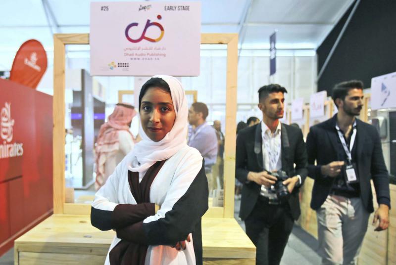 New dynamics. Saudi entrepreneur Manar Alomayri poses at the Digital Media Services tent as a part of the Step 2017 Conference and Music in Dubai