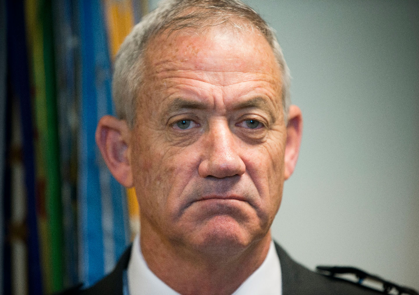 In this Thursday, Jan. 8, 2015 file photo, Israeli Defense Minister Benny Gantz pauses as he answers questions from members of the media during his meeting with Joint Chiefs Chairman Gen. Martin E. Dempsey, at the Pentagon.