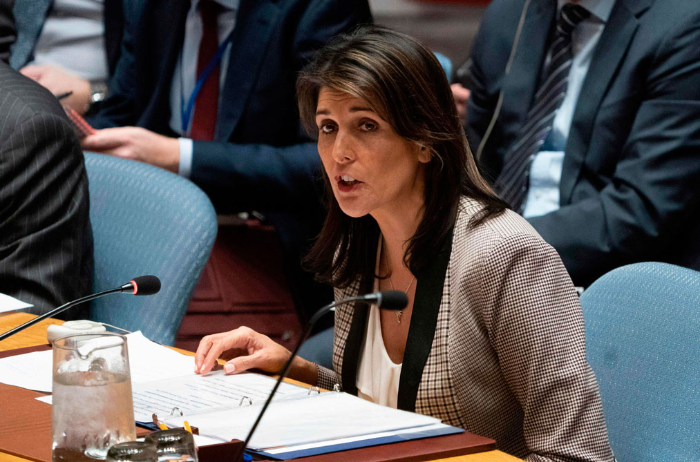 نيكي هايلي مندوبة أميركا لدى الأمم المتحدة جعلت من ادانة حماس قضيتها الشخصية