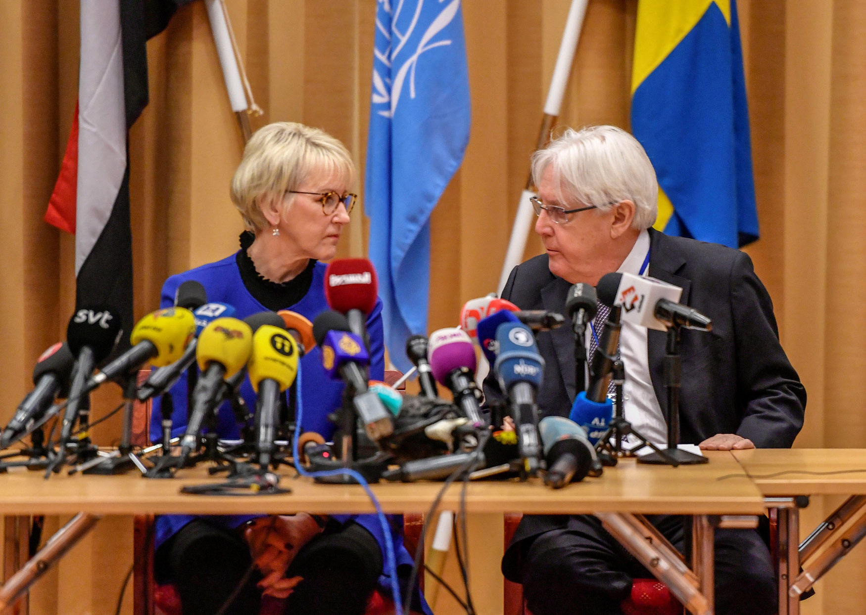 المبعوث الأممي لليمن مارتن غريفيث ووزيرة خارجية السويد مارغو والستروم