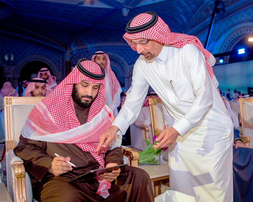 ولي العهد السعودي الأمير محمد بن سلمان ووزير الطاقة خالد الفالح 