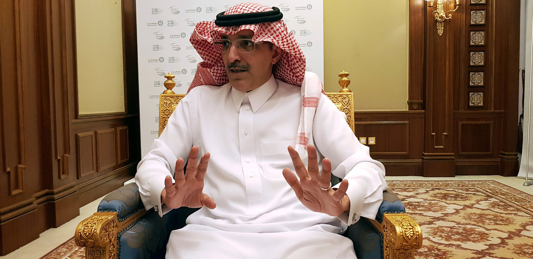 Saudi Minister of Finance Mohammed al-Jadaan speaks during an interview with Reuters at the Ritz-Carlton Hotel in Riyadh, Saudi Arabia, December 19, 2018.