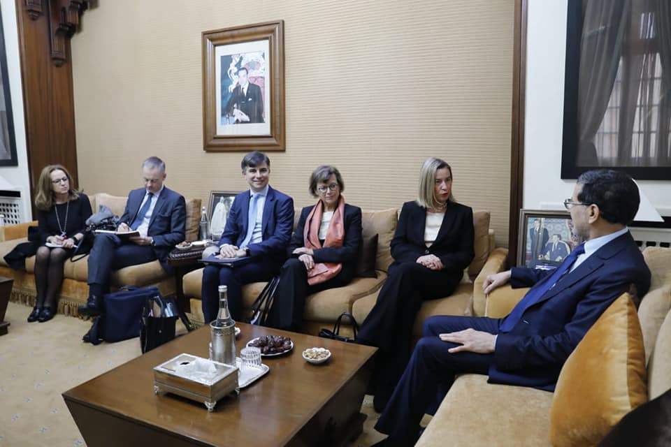 رئيس الحكومة المغربية سعدالدين العثماني في اجتماع مع وزيرة خارجية الاتحاد الأوروبي فيديريكا موغيريني 