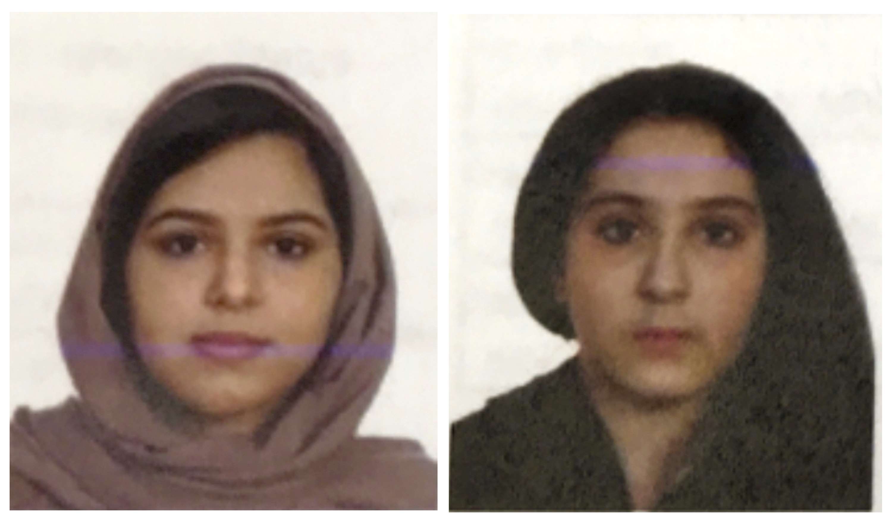 These two undated file photos provided by the New York City Police Department (NYPD) show sisters Rotana, left, and Tala Farea, whose fully clothed bodies, bound together with tape and facing each other, were discovered on on the banks of New York City's Hudson River waterfront on Oct. 24, 2018.