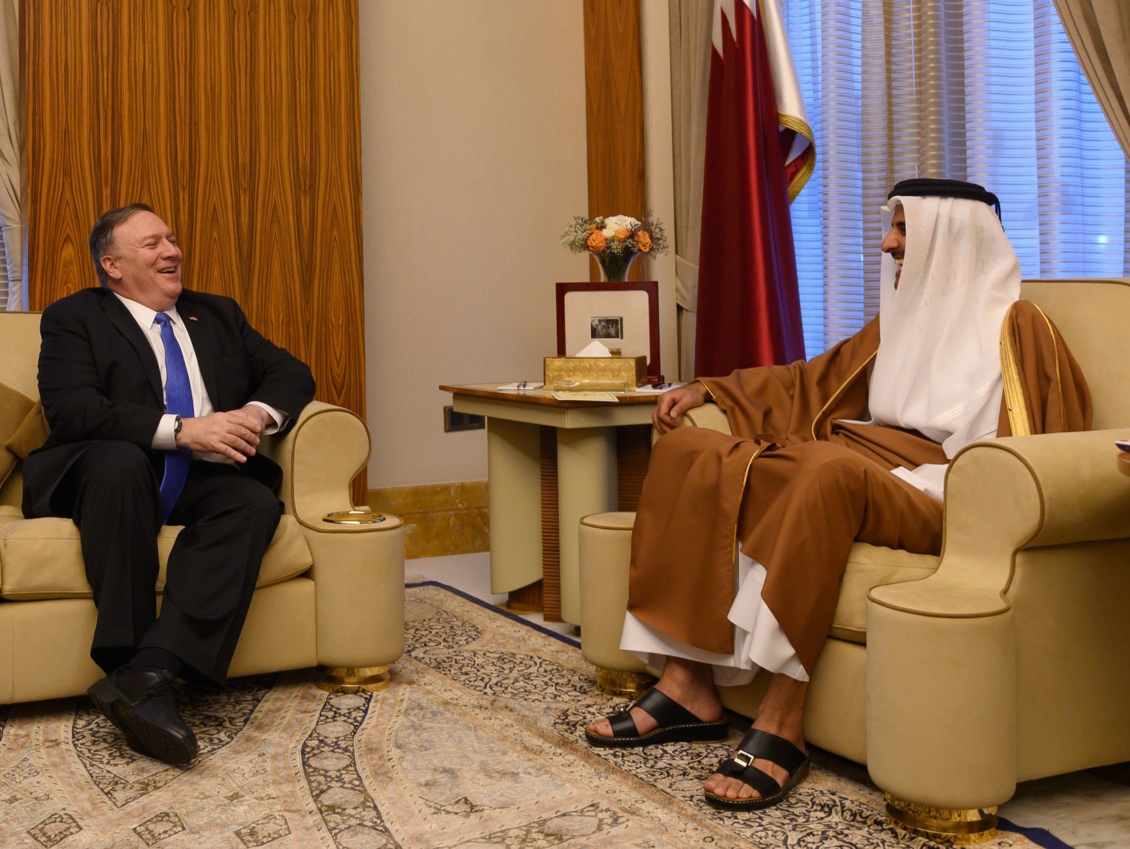 وزير الخارجية الأميركي مايك بومبيو بحث مع أمير قطر الشيخ تميم بن حمد حل الأزمة والوحدة الخليجية