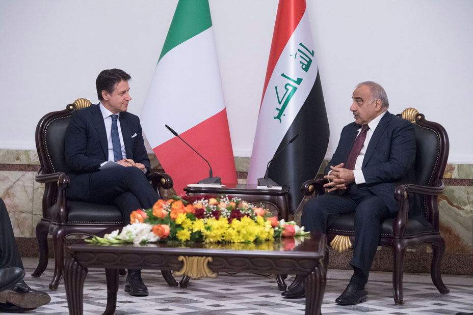 رئيس الوزراء العراقي عادل عبدالمهدي ونظيره الايطالي جوزيبي كونتي 