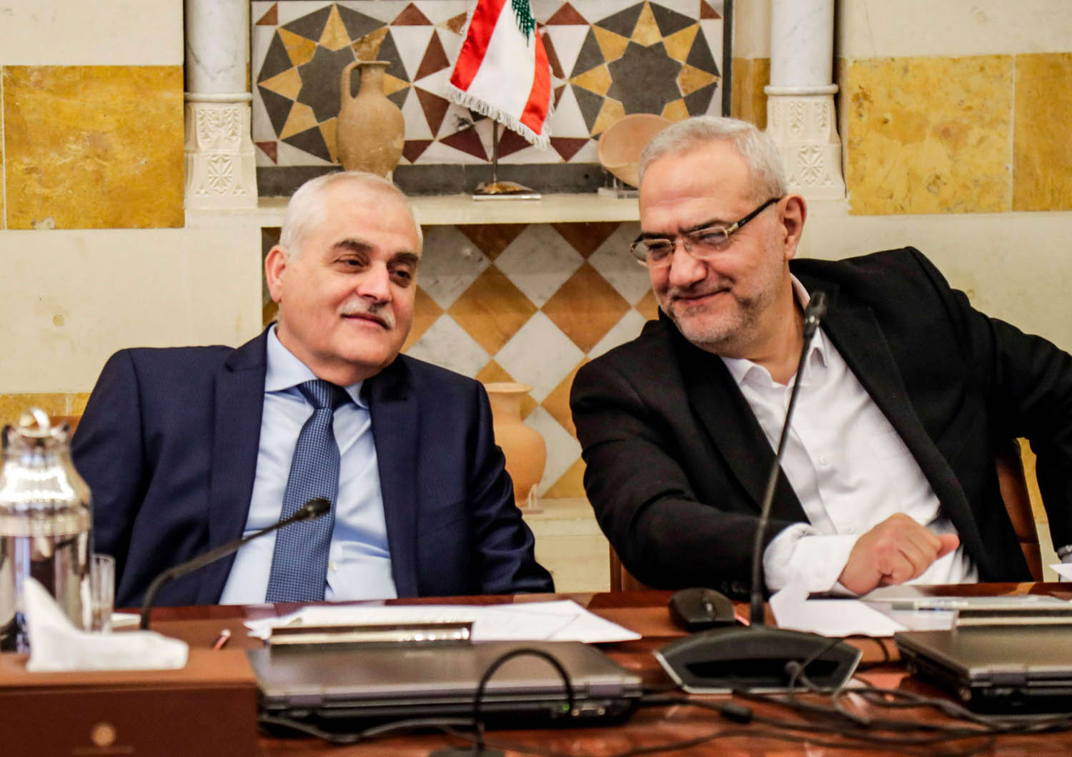 وزير الصحة جميل جبق ووزير شؤون مجلس النواب محمود قماطي عن حزب الله