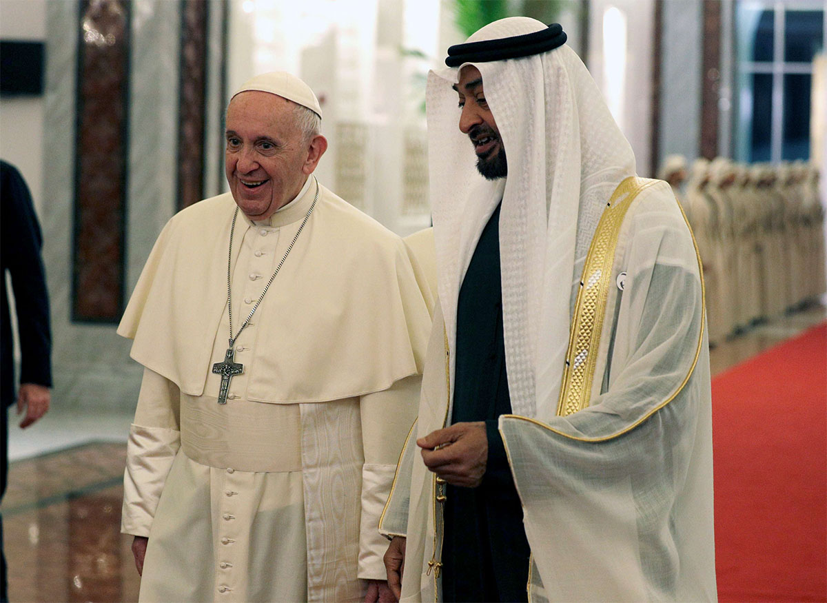 Pope Francis was greeted by Abu Dhabi's Crown Prince Sheikh Mohammed bin Zayed al-Nahyan