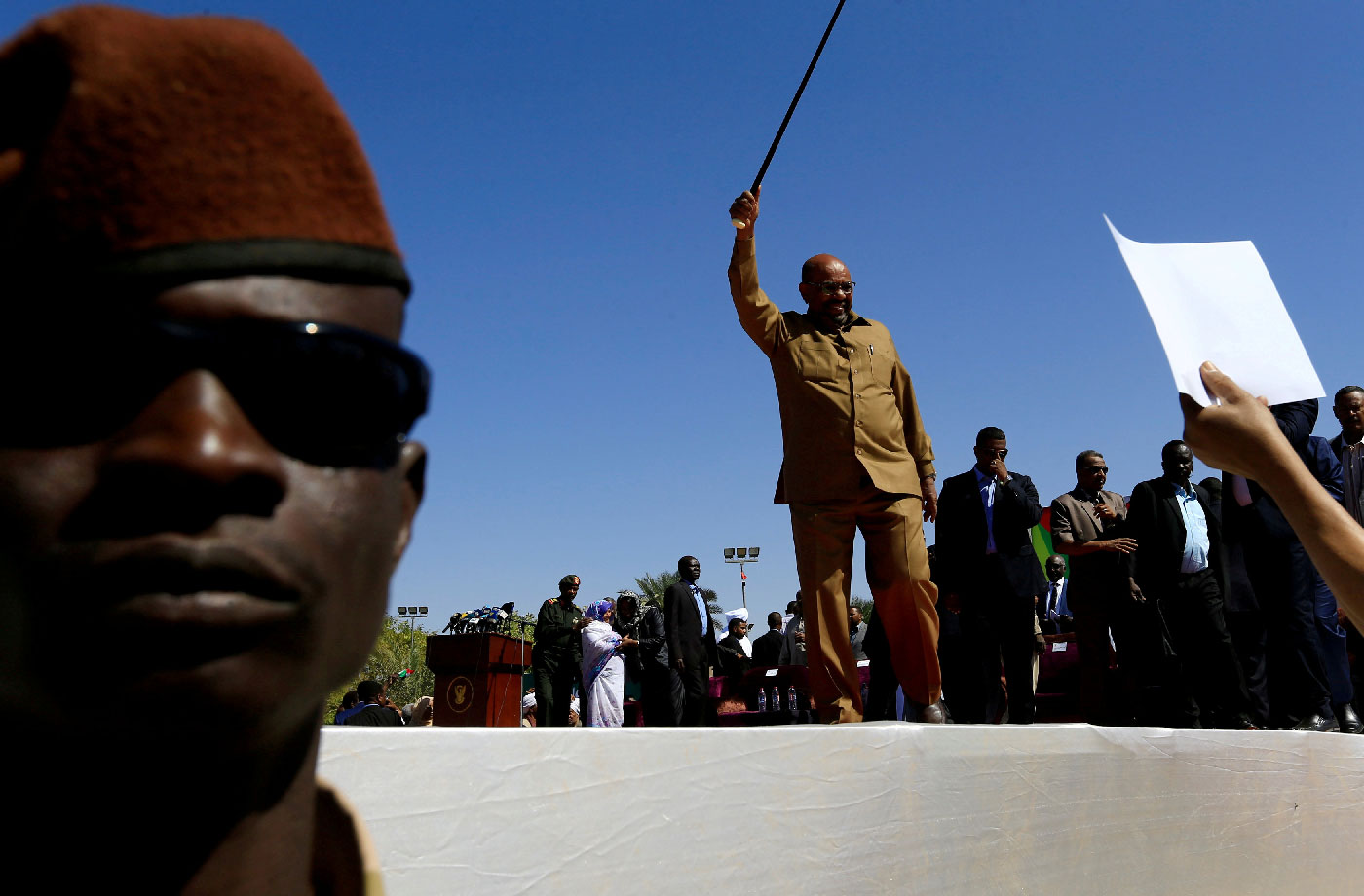 Sudan's President Omar al-Bashir waves to his supporters during a rally at the Green Square in Khartoum, Sudan January 9, 2019. 