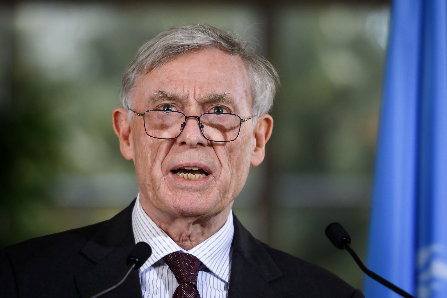 Envoy of the UN Secretary-General for Western Sahara Horst Kohler addresses the media following a two-day round of talks on ending the Western Sahara conflict at the United Nations offices in Geneva on March 22, 2019.