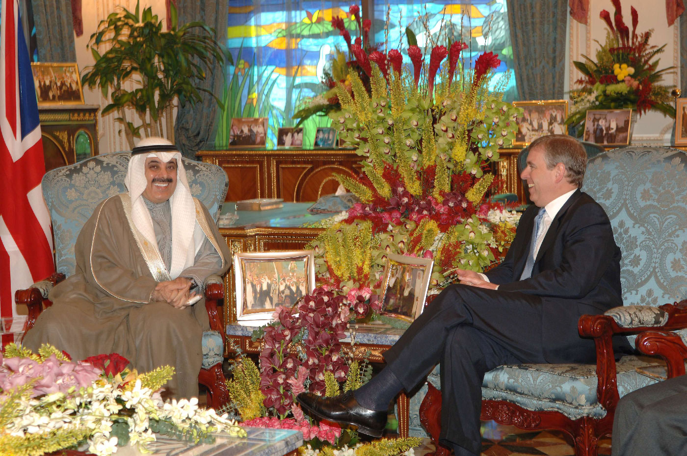 Maan al-Sanea, the owner of Saudi business Saad Group and Saad Specialist Hospital, meets with Prince Andrew, a member of the British royal family, Saudi Arabia, March 12, 2007.