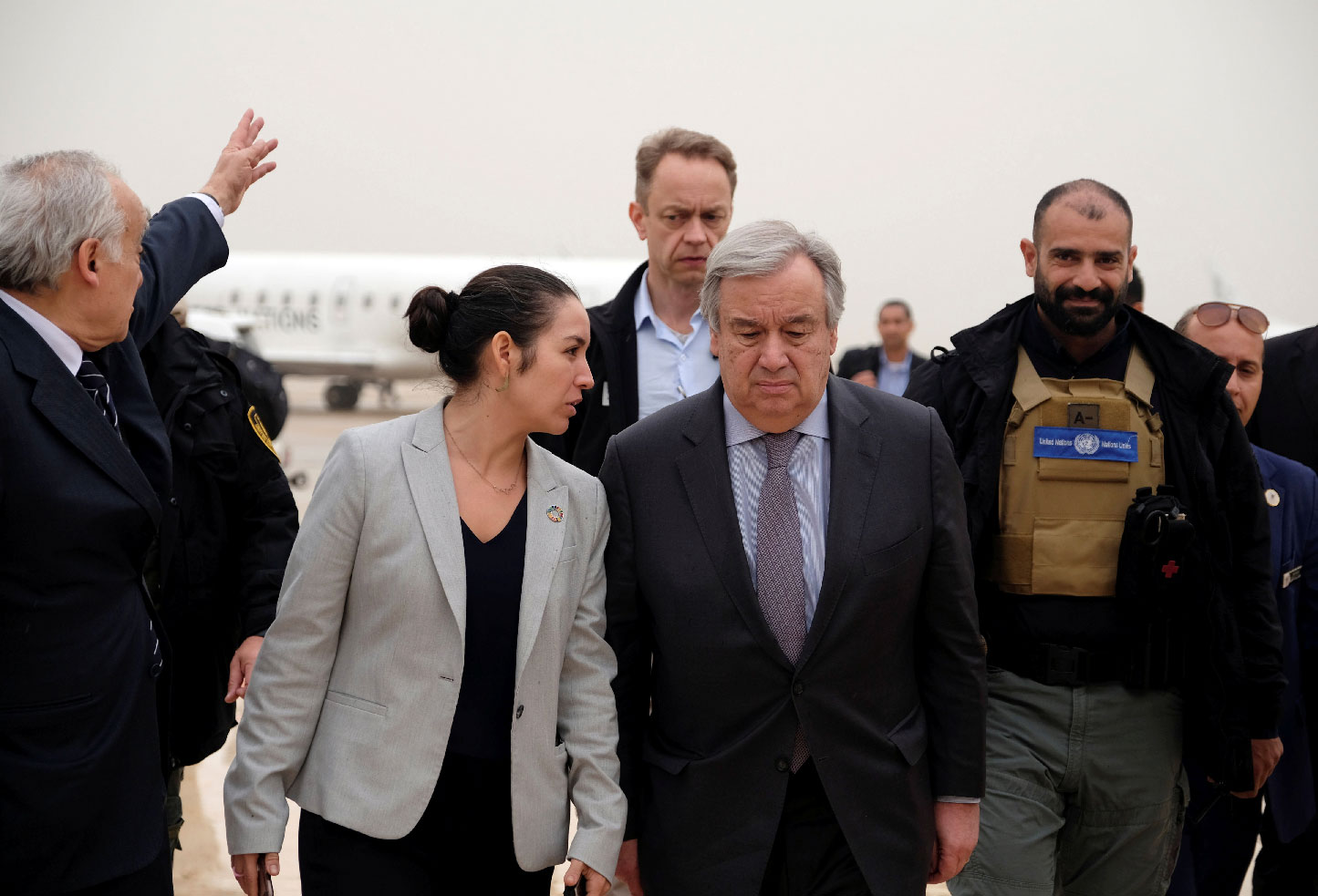Secretary General of the United Nations Antonio Guterres departs from Bengazi Airport, in Benghazi, Libya April 5, 2019.