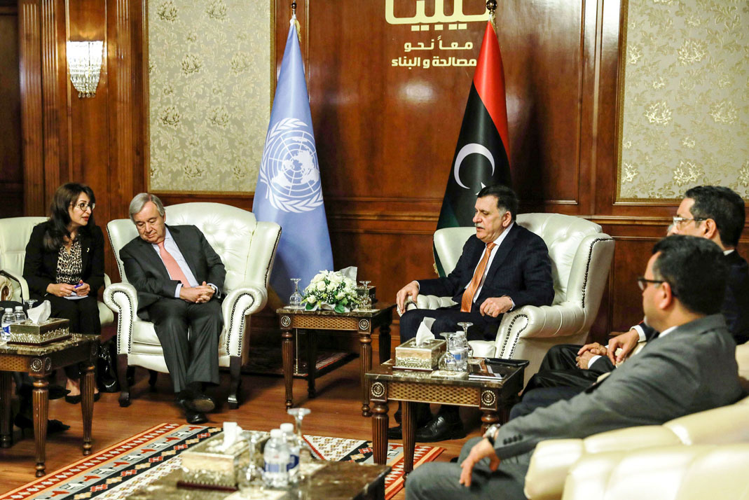 الأمين العام للأمم المتحدة أنطونيو غوتريش التقى رئيس حكومة الوفاق الوطني الليبية خلال زيارة لطرابلس