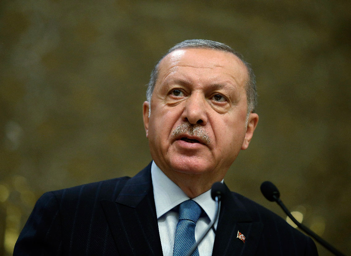 Turkey's President Recep Tayyip Erdogan speaks during a meeting in Ankara