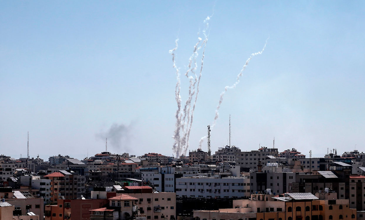A picture taken from the Gaza Strip on May 4, 2019 shows missiles being launched