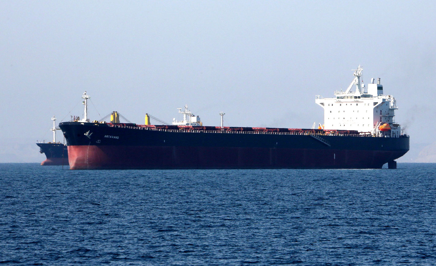 An oil tanker is pictured off the Iranian port city of Bandar Abbas
