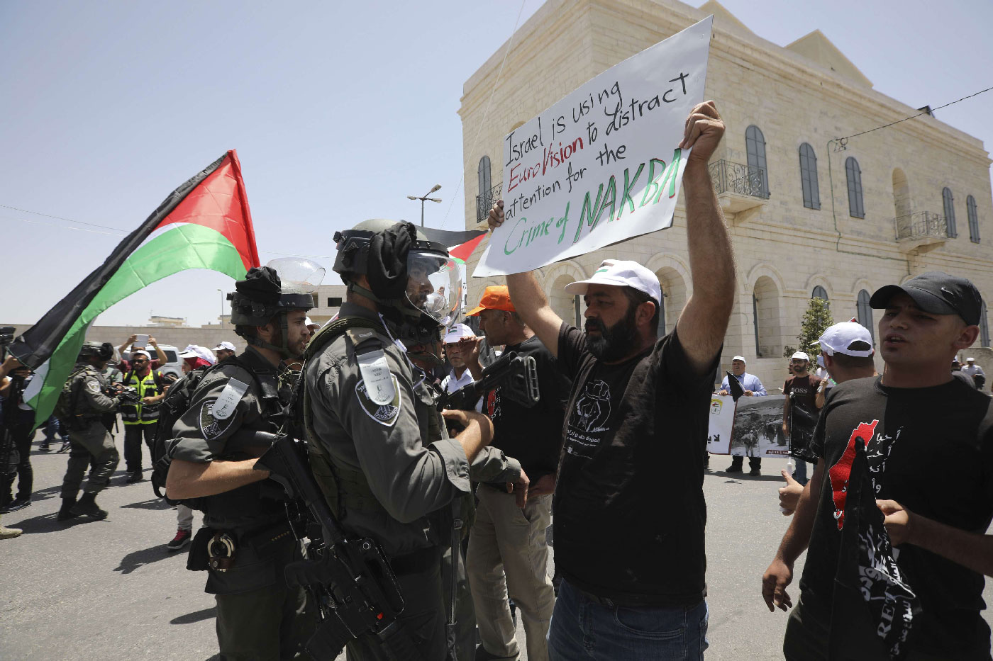 Palestinians demonstrate in the Israeli-occupied town of Bethlehem