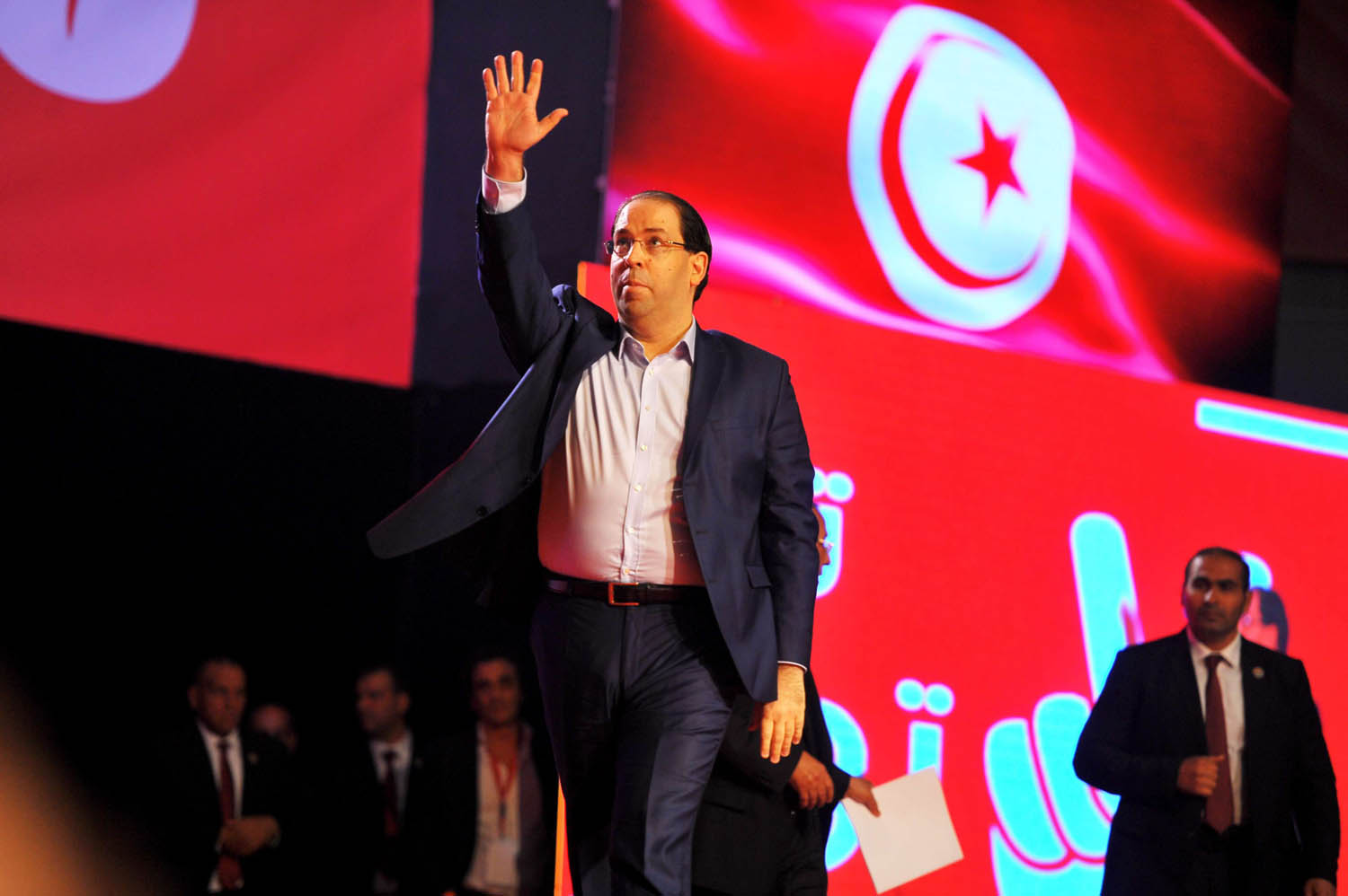 رئيس الحكومة التونسية يوسف الشاهد في حفل اطلاق حزبه "تحيا تونس"