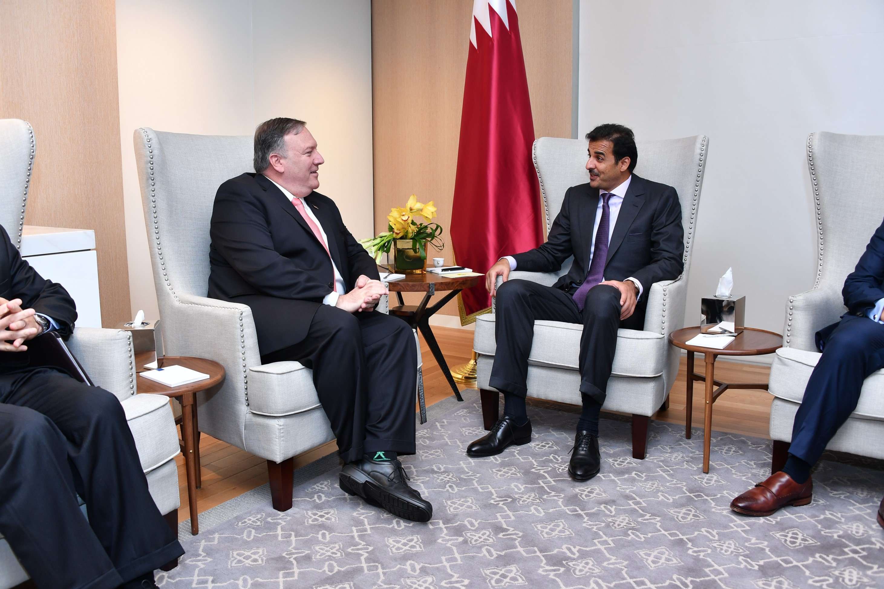 أمير قطر الشيخ تميم بن حمد آل ثاني ووزير الخارجية الاميركي مايك بومبيو