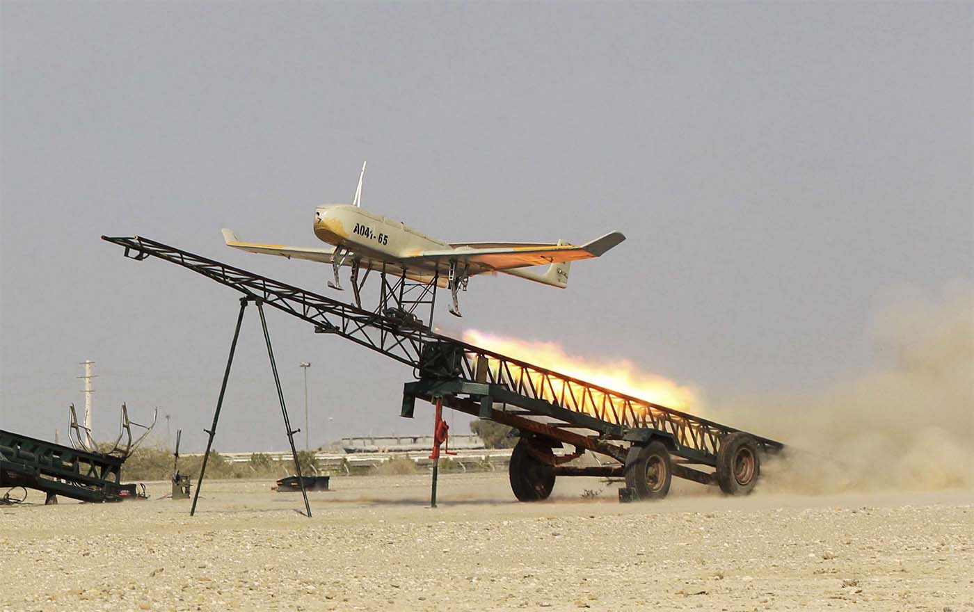 Iranian made drone is launched during a military drill in Jask port, southern Iran in 2014