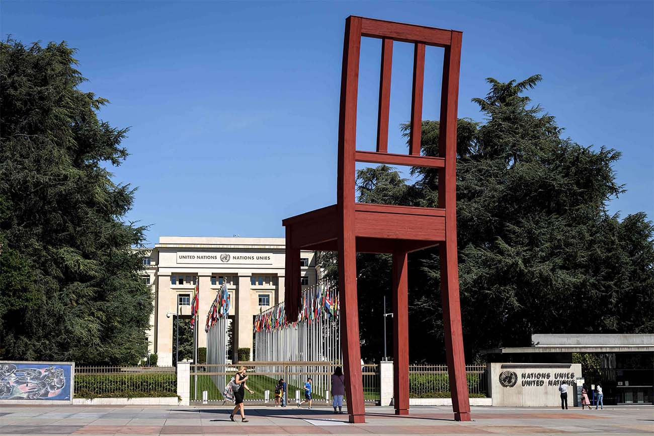 The "Palais des Nations", which houses the UN Offices is seen from the Place des Nations square in Geneva