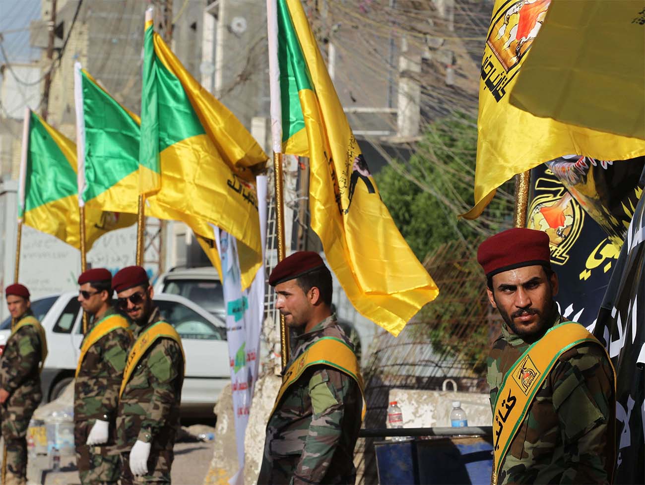 Members of the Iraqi Hezbollah Brigades, part of the Hashed al-Shaabi paramilitary units in Baghdad
