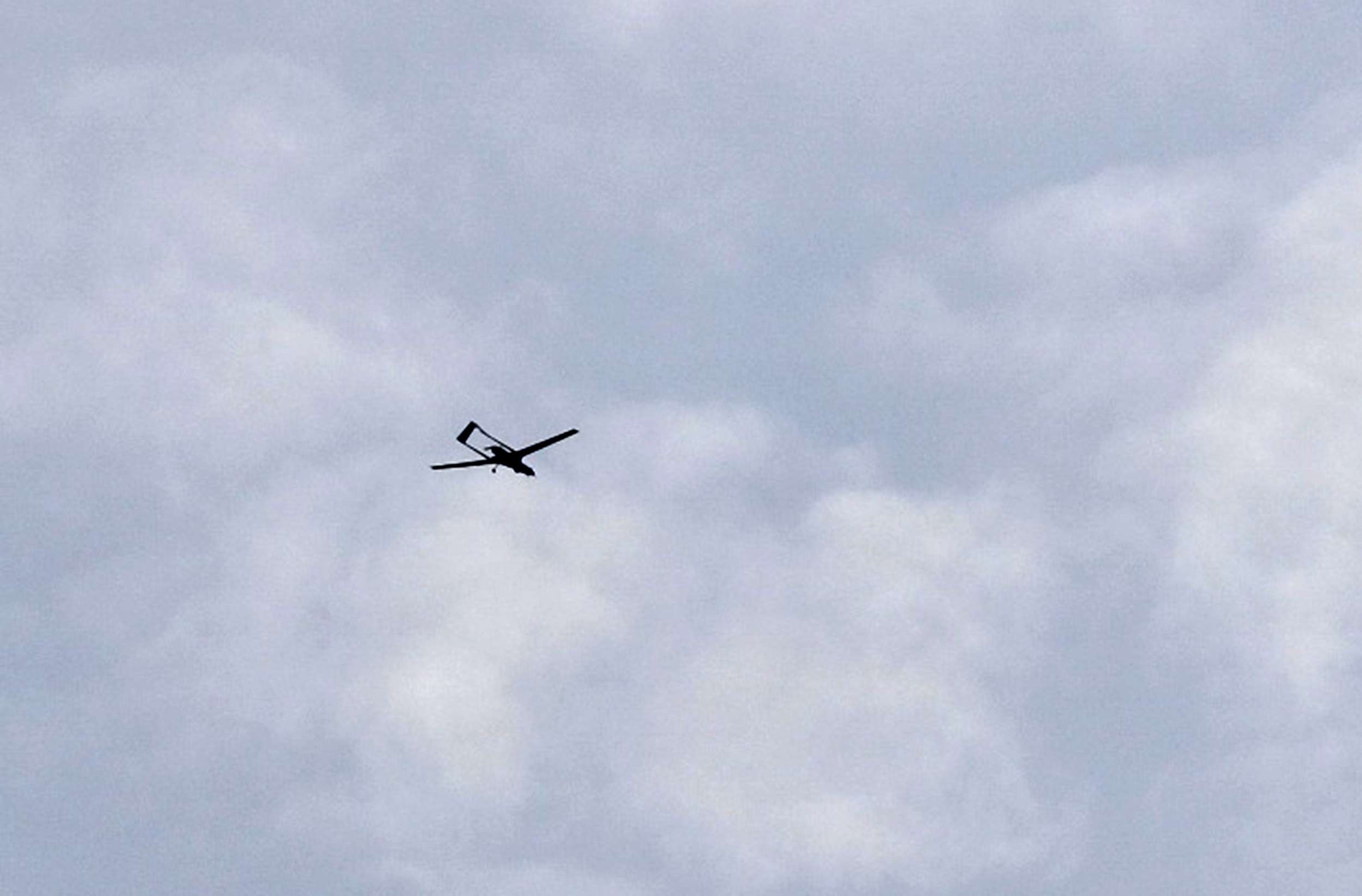 A Turkish-made drone flying over the sky in the northern Syrian region of Afrin