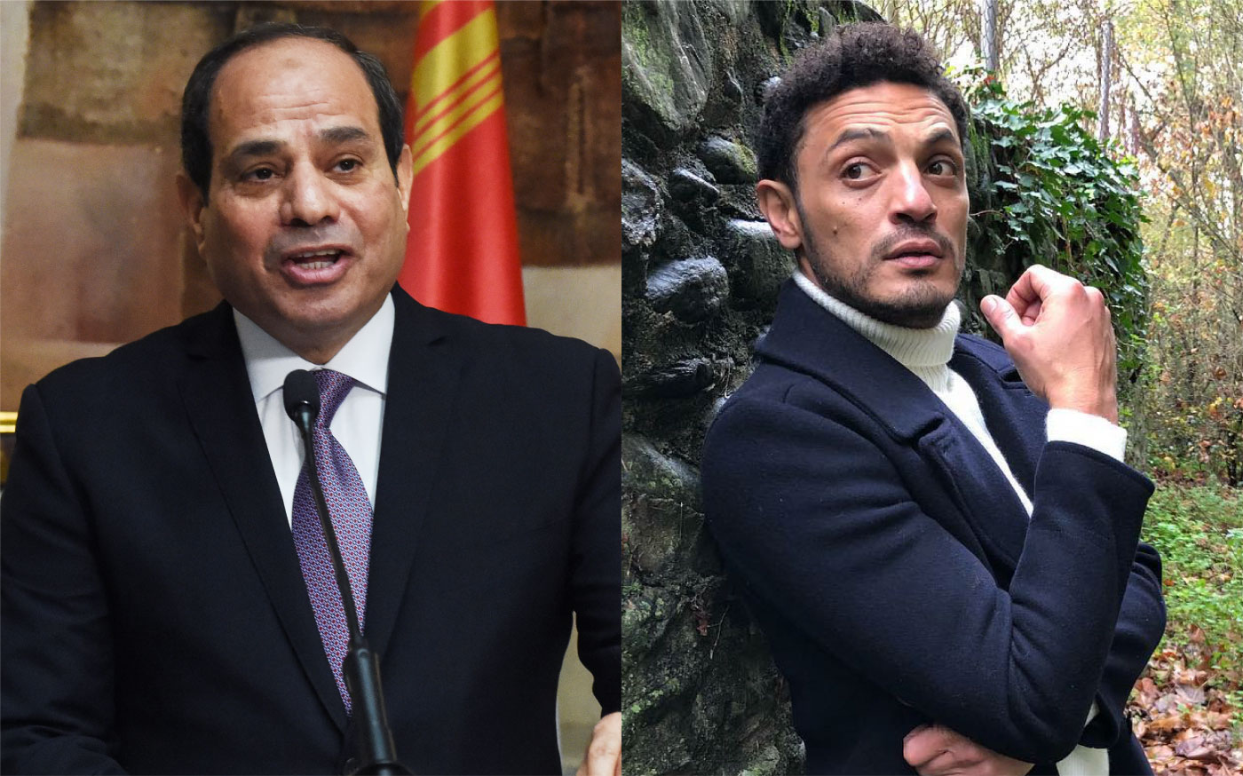 Egyptian President Abdel Fattah al-Sisi (L) and businessman Mohamed Aly (R)