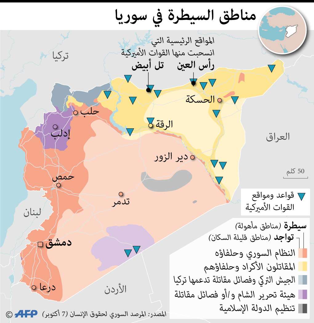 توزيع قوات أطراف الصراع في سوريا
