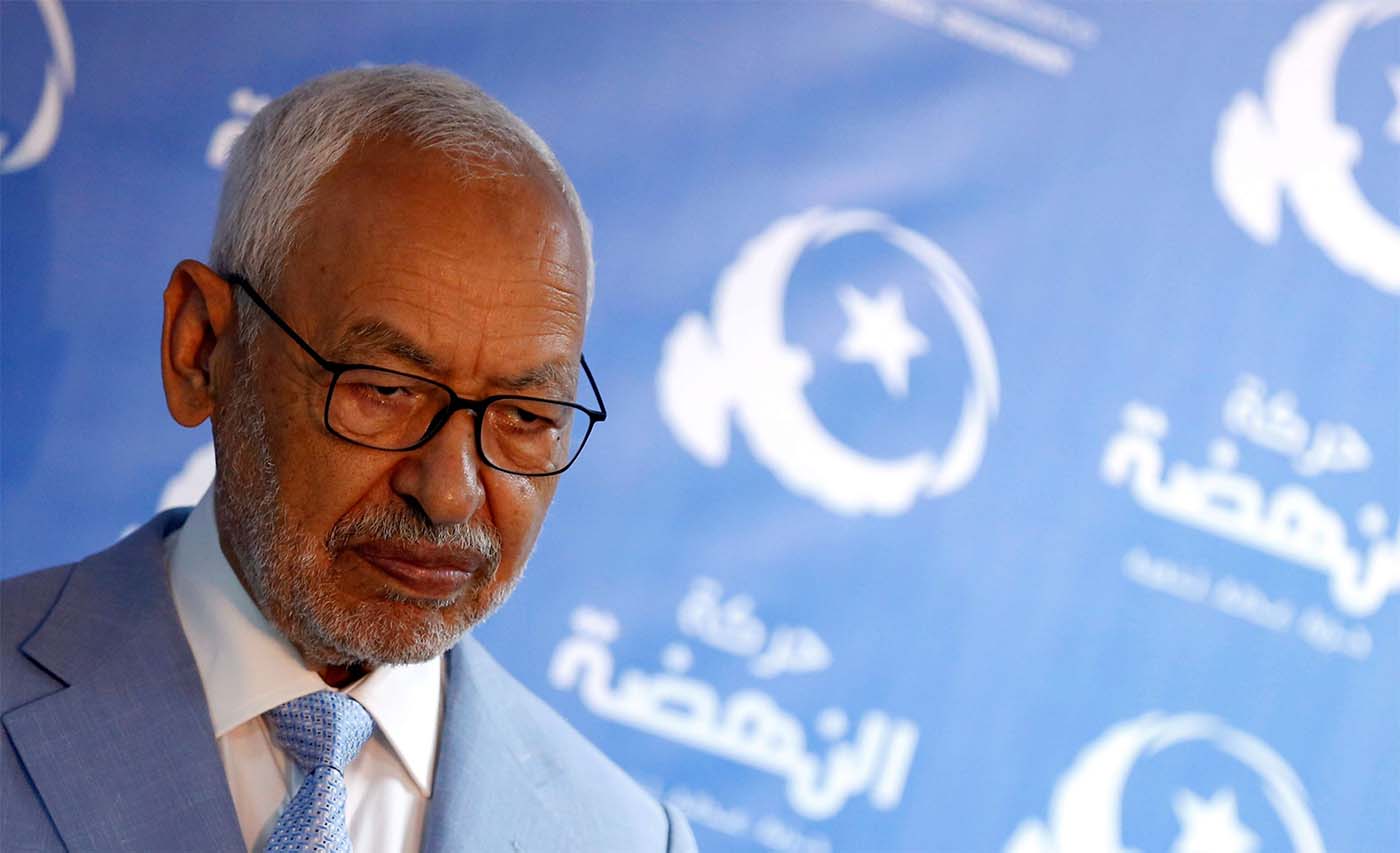 Rached Ghannouchi, leader of Tunisia's moderate Islamist Ennahda Party attends a news conference in Tunis
