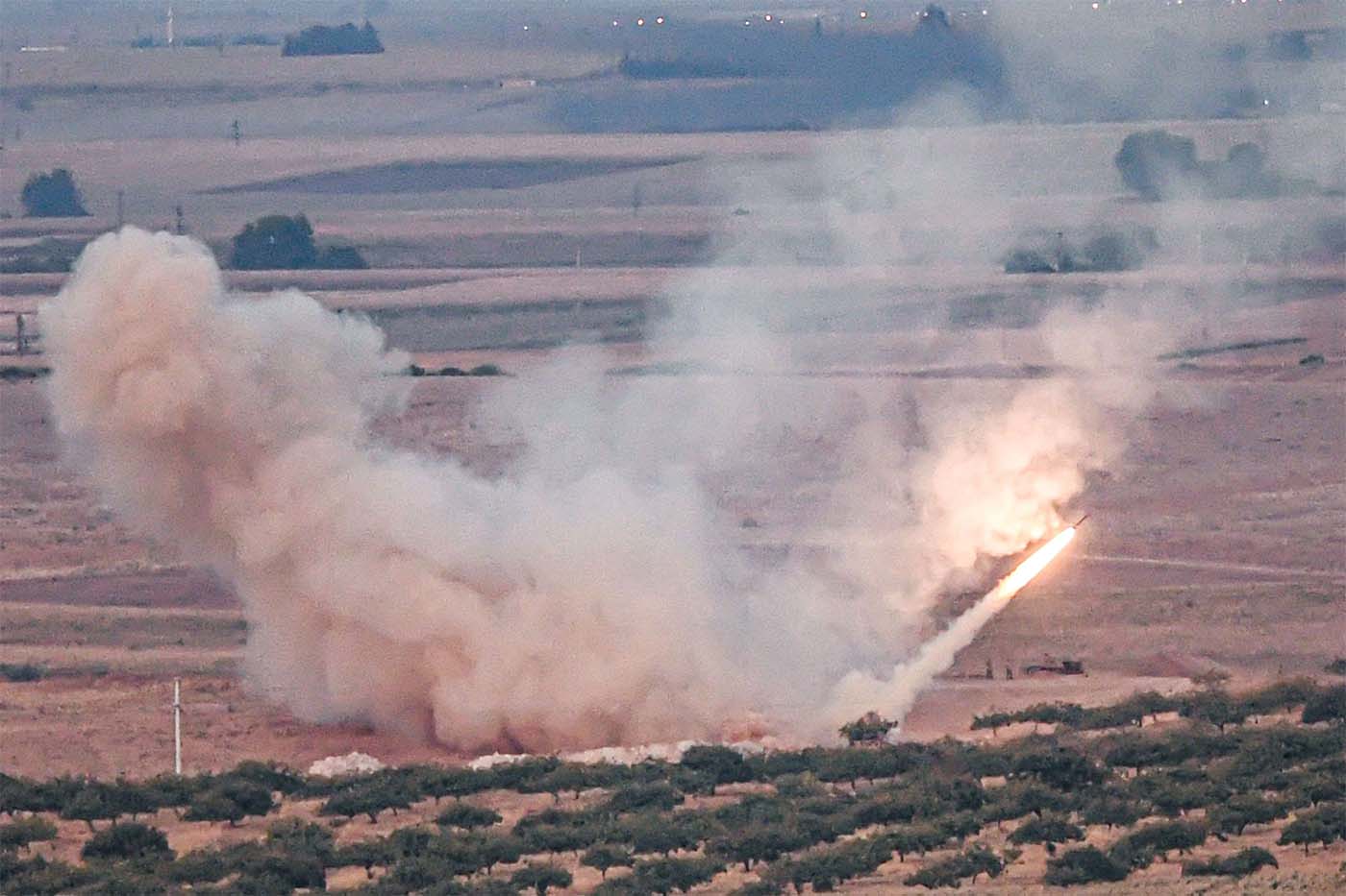 Missile fired by Turkish forces towards the Syrian town of Ras al-Ain
