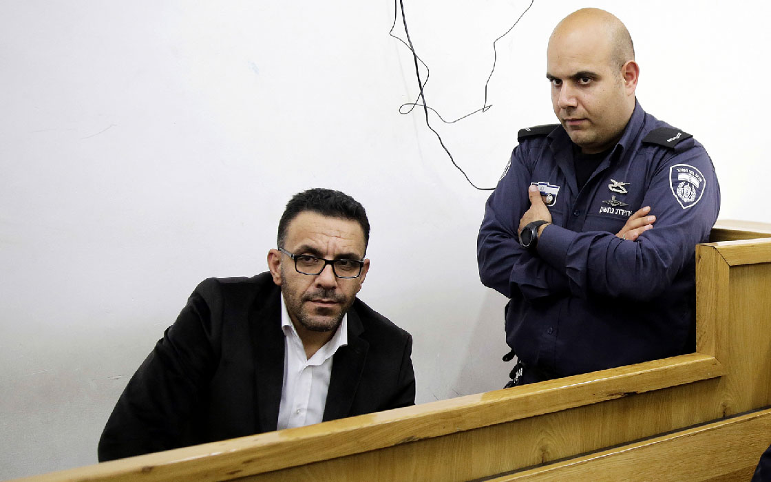 PA governor Adnan Ghaith pictured during a court appearance in occupied Jerusalem