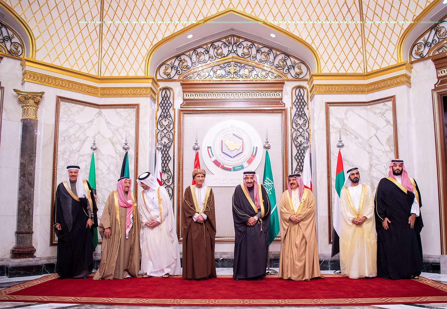 Saudi Arabia's King Salman bin Abdulaziz Al Saud with GCC leaders pose for a photo during the GCC summit in Riyadh