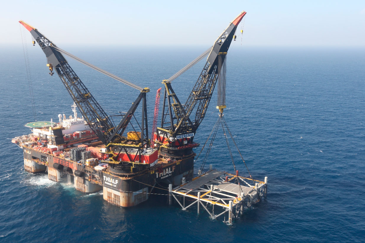 An oil platform in the Leviathan natural gas field in the Mediterranean Sea