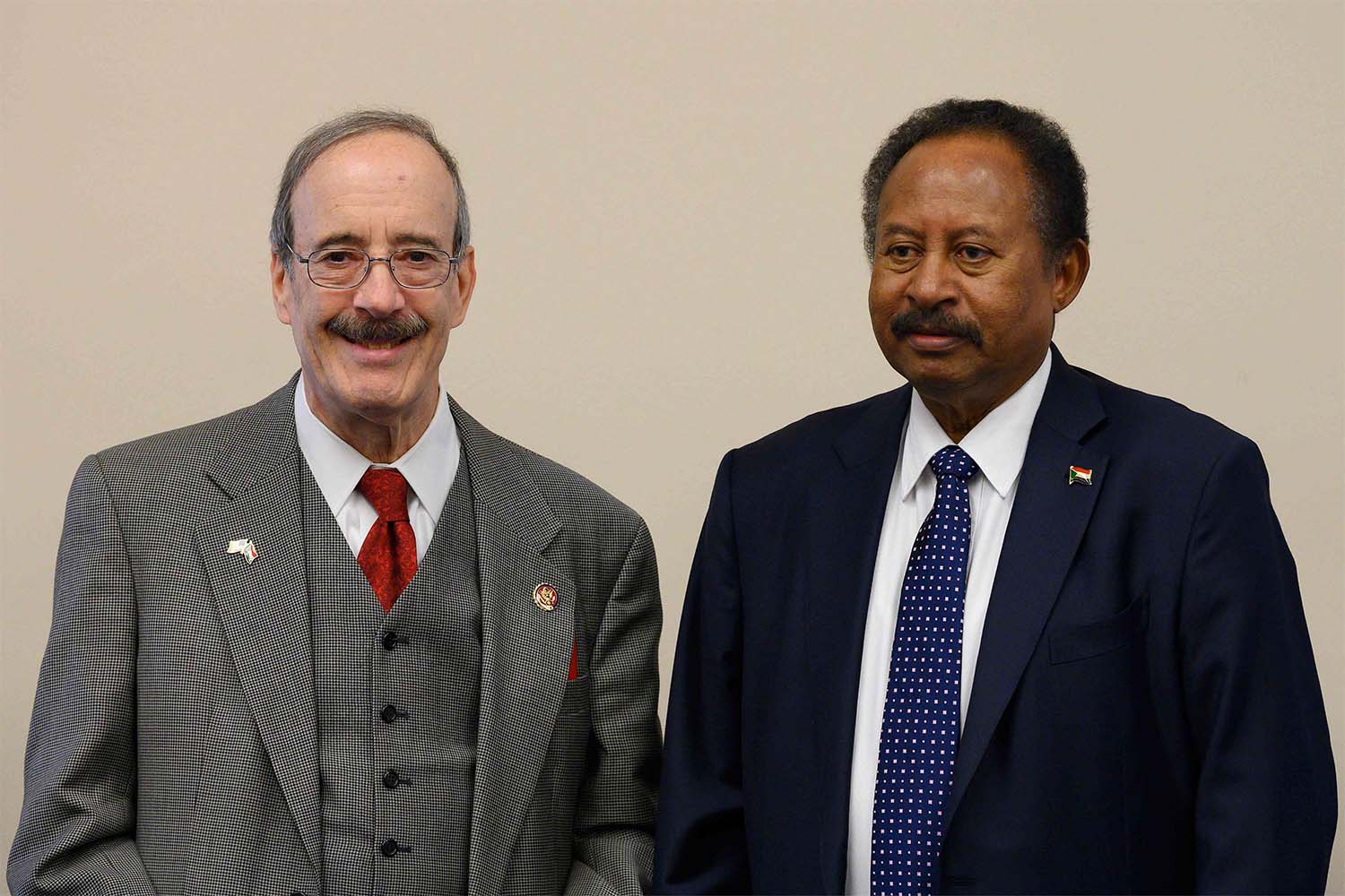 Sudanese PM Abdalla Hamdok (R) meets with House Foreign Affairs Committee Chairman Eliot Engel (L)