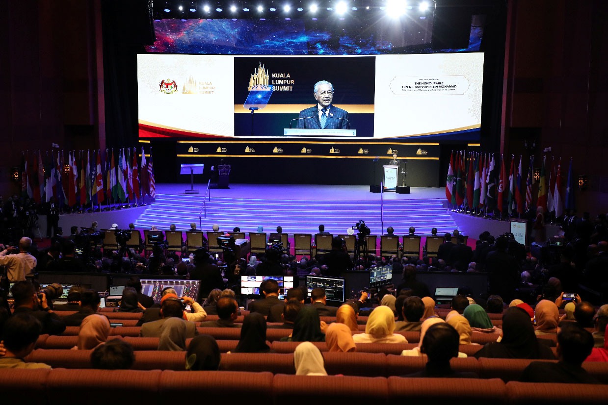 Malaysia’s Prime Minister Mahathir Mohamad delivers his keynote address during Kuala Lumpur Summit