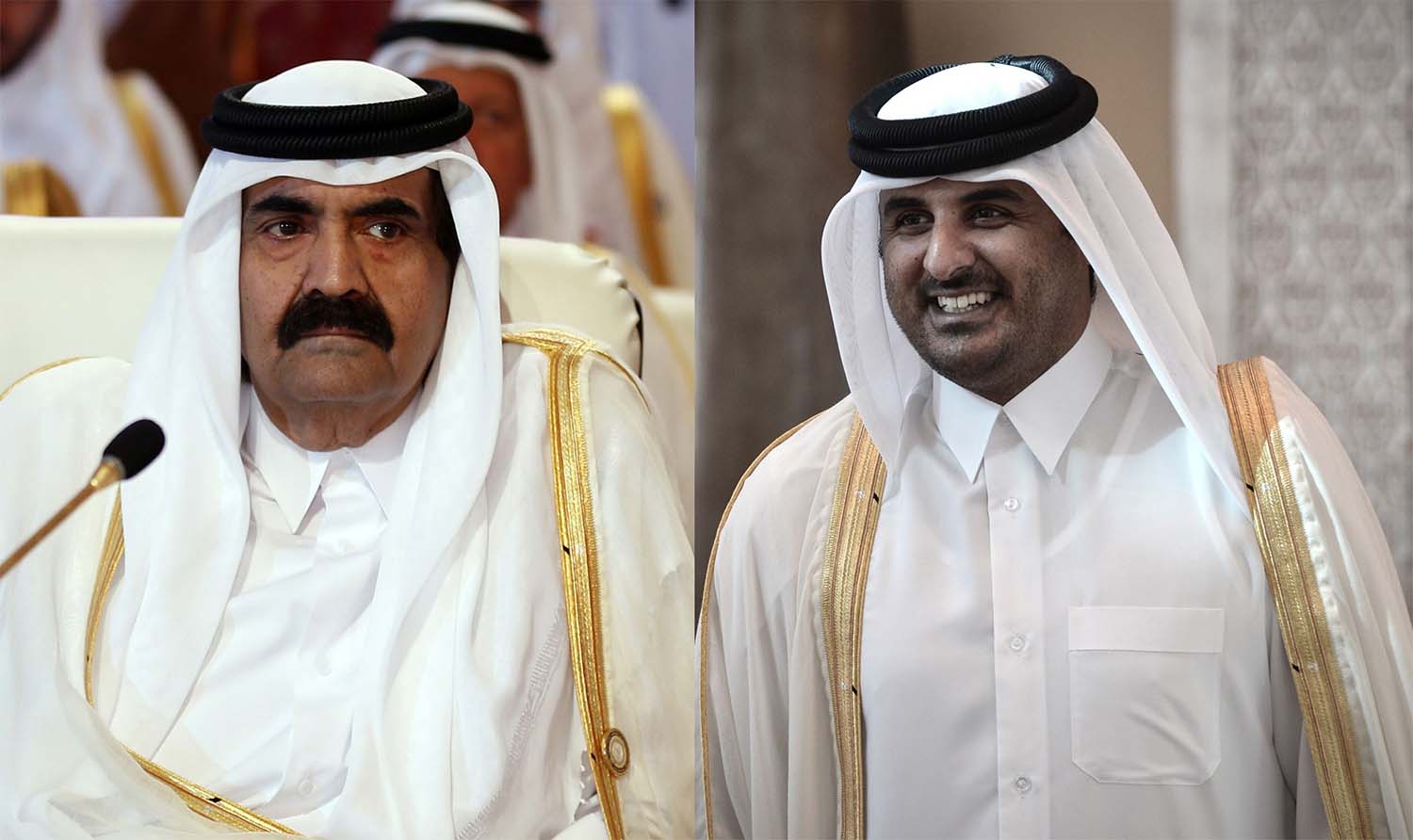 Qatari Emir's father Sheikh Hamad bin Khalifa al-Thani (R) and Sheikh Tamim