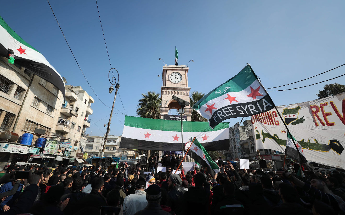 Syrians demonstrate against the regime of Bashar al-Assad on January 10, 2020 in the northwestern Idlib province, Syria's last major opposition bastion.