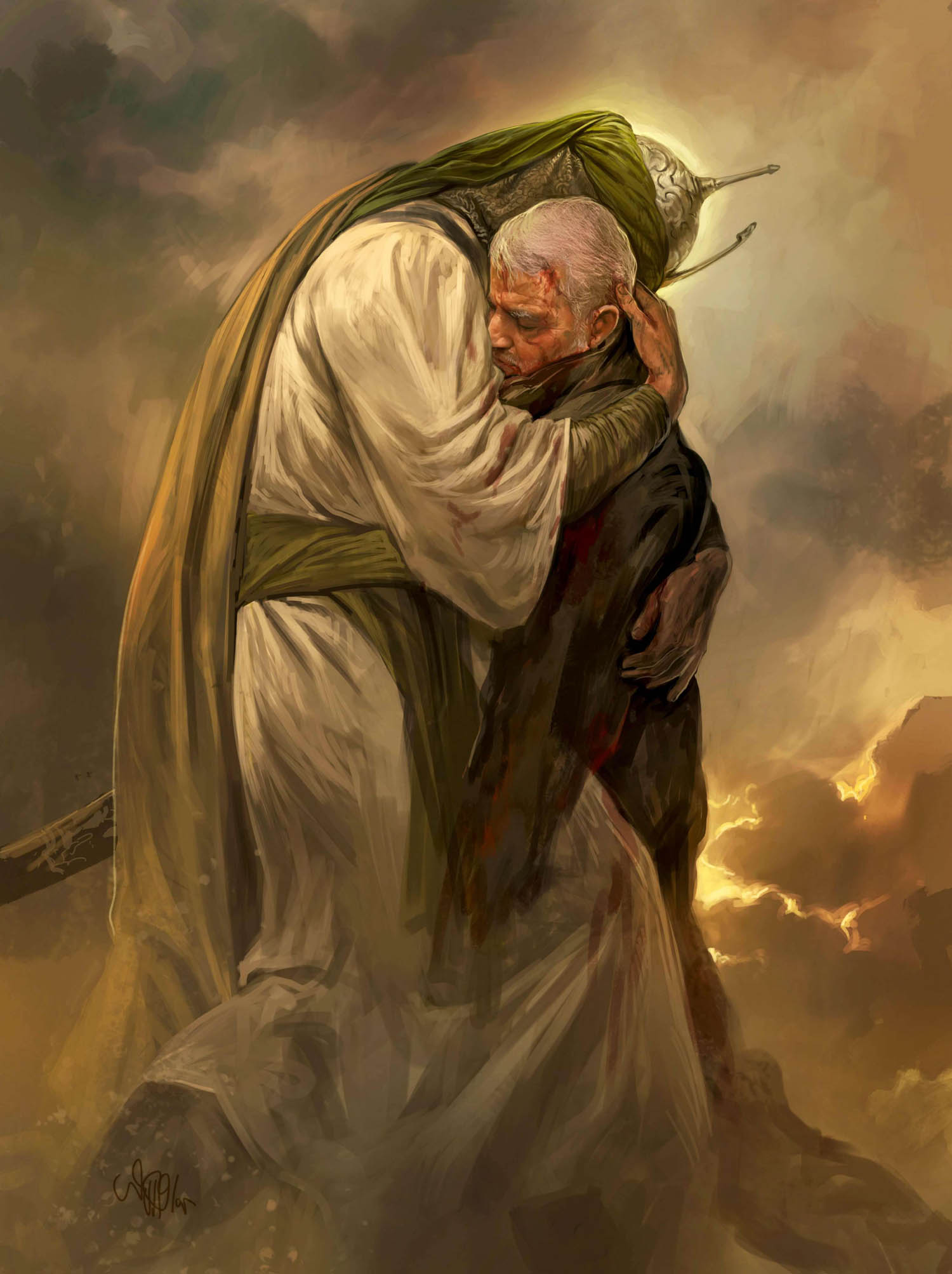 لوحة على موقع المرشد الأعلى تصور سليماني مع الحسين