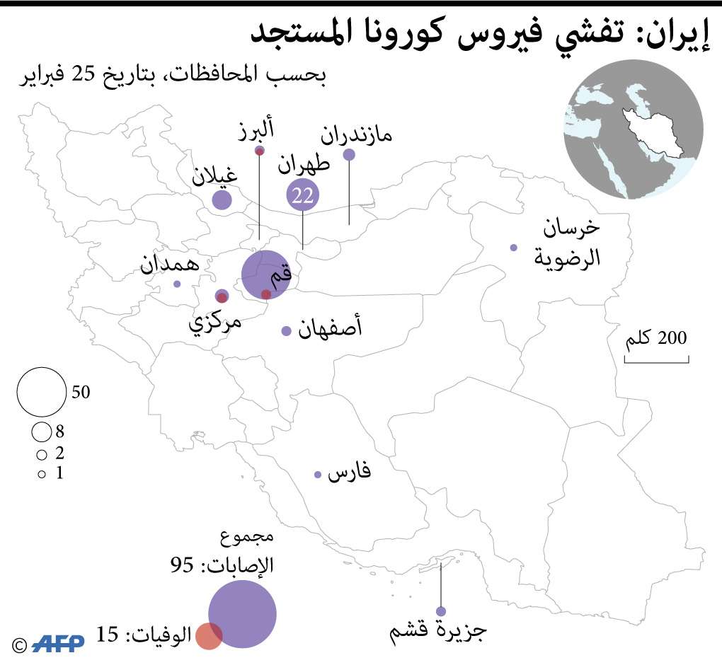 إيران تسجل أكبر وفيات كورونا بعد الصين بؤرة الفيروس