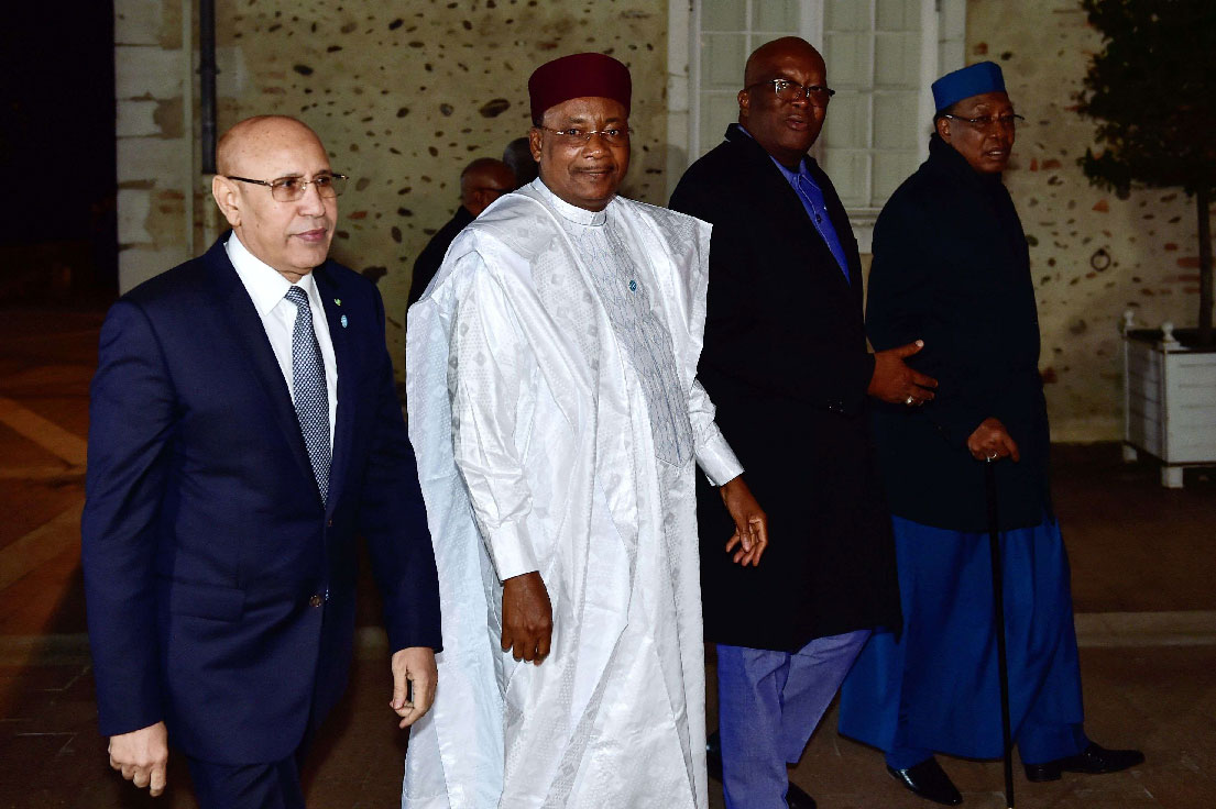 (From L) Mauritanian President Mohamed Ould Ghazouani, Nigerien President Mahamadou Issoufou, Burkinabe President Roch Marc Christian Kabore and Chadian President Idriss Deby