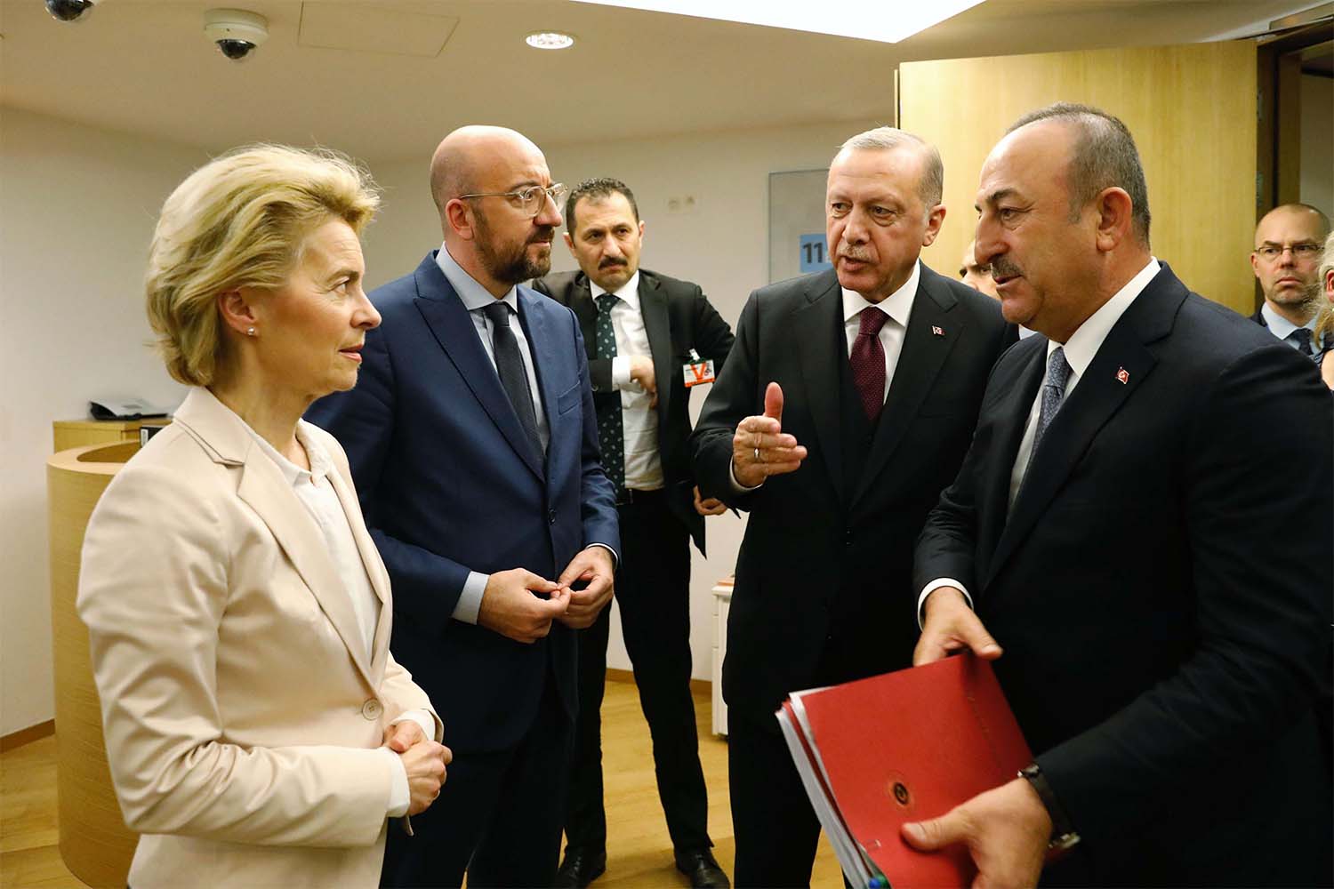 EU officials during a meeting with Turkish President Erdogan