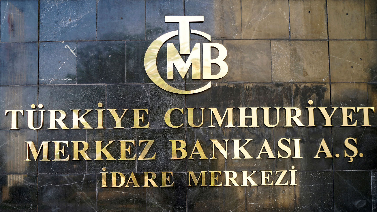 A logo of Turkey's Central Bank (TCMB) is pictured at the entrance of the bank's headquarters in Ankara